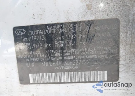 2013 Hyundai Elantra Limited from USA, damaged, VIN 5NPDH4AE3DH227722